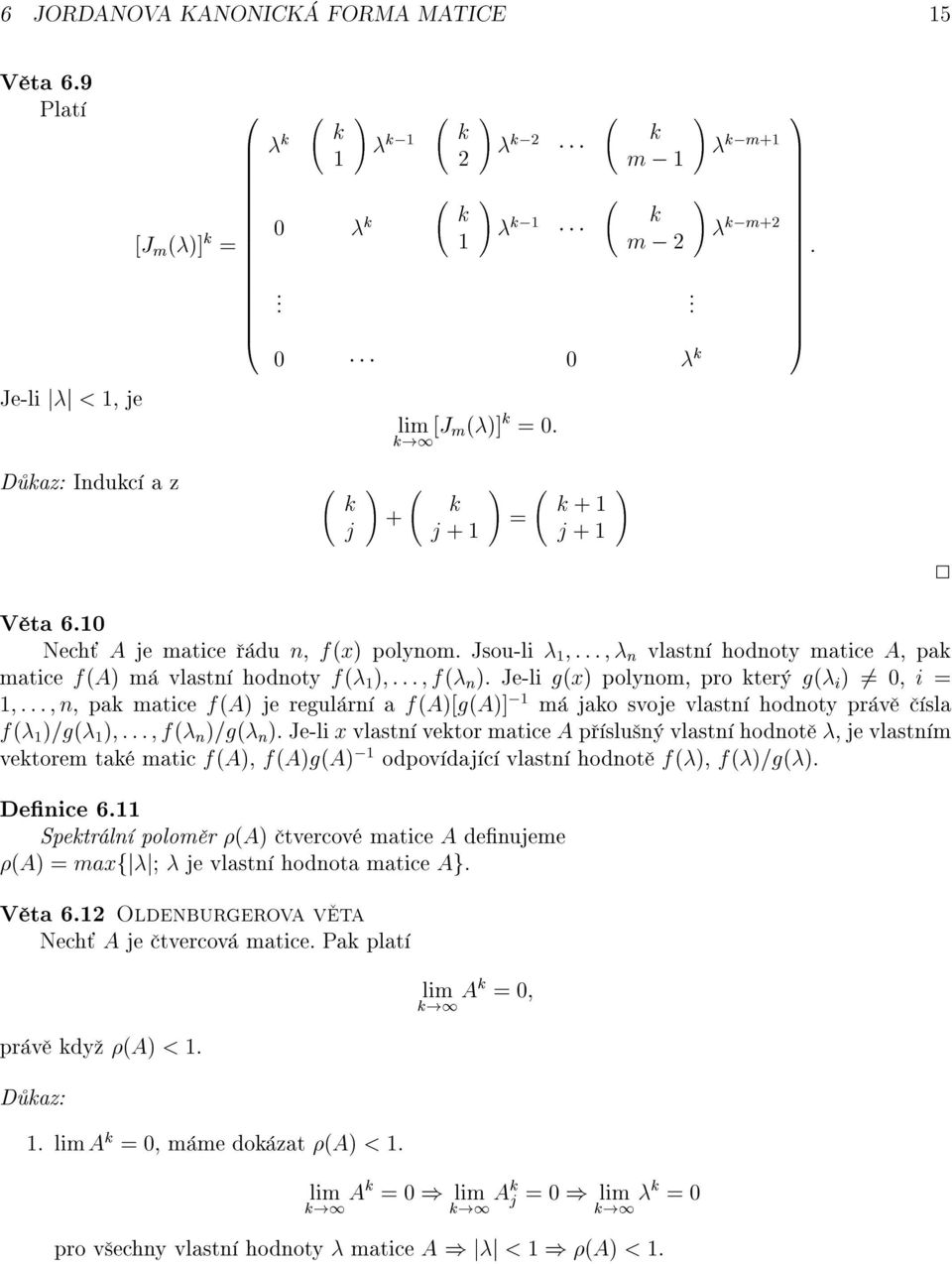 Jsou-li ::: n vlastn hodnoty matice A, pak matice f (A) m vlastn hodnoty f ( ) ::: f( n ).