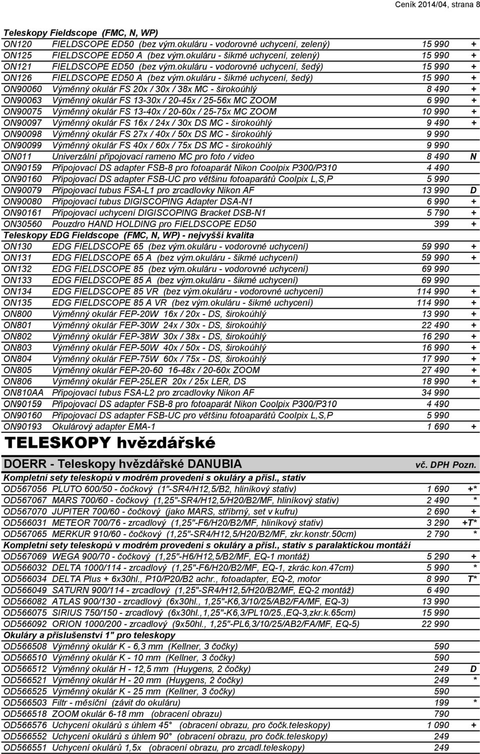 okuláru - šikmé uchycení, šedý) 15 990 + ON90060 Výměnný okulár FS 20x / 30x / 38x MC - širokoúhlý 8 490 + ON90063 Výměnný okulár FS 13-30x / 20-45x / 25-56x MC ZOOM 6 990 + ON90075 Výměnný okulár FS