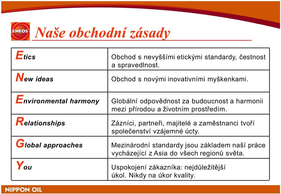 Globální odpovìdnost za budoucnost a harmonii mezi pøírodou a zivotním prostøedím.