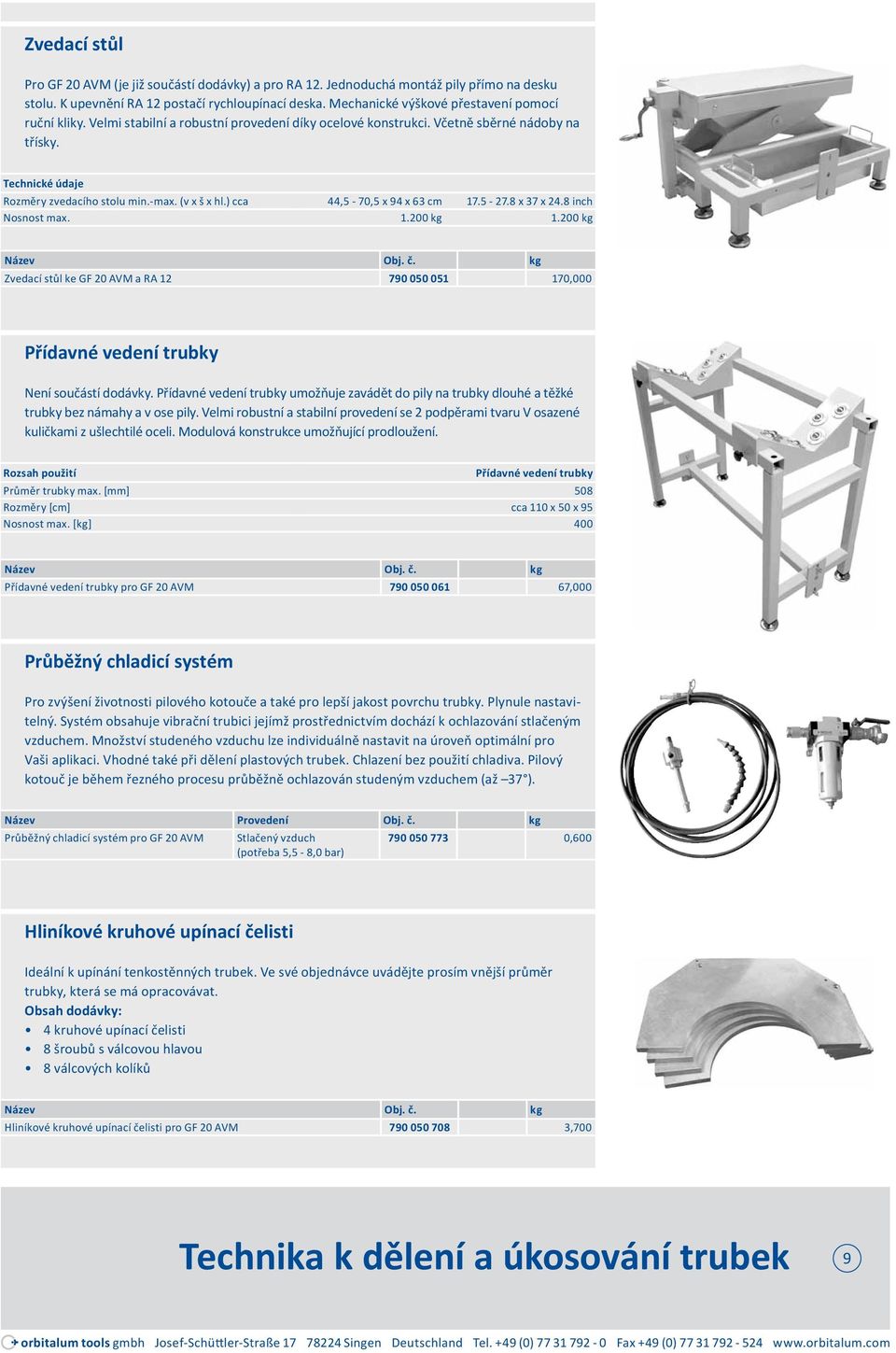 (v x š x hl.) cca 44,5-70,5 x 94 x 63 cm 17.5-27.8 x 37 x 24.8 inch Nosnost max. 1.200 kg 1.200 kg Zvedací stůl ke GF 20 AVM a RA 12 790 050 051 170,000 Přídavné vedení trubky Není součástí dodávky.