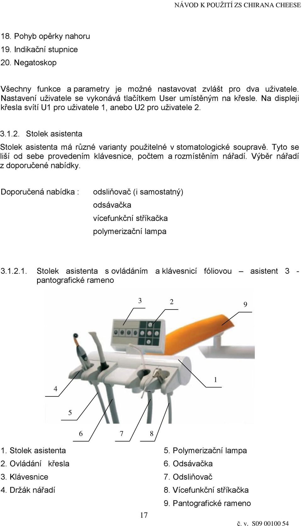 pro uživatele 2. 3.1.2. Stolek asistenta Stolek asistenta má různé varianty použitelné v stomatologické soupravě. Tyto se liší od sebe provedením klávesnice, počtem a rozmístěním nářadí.