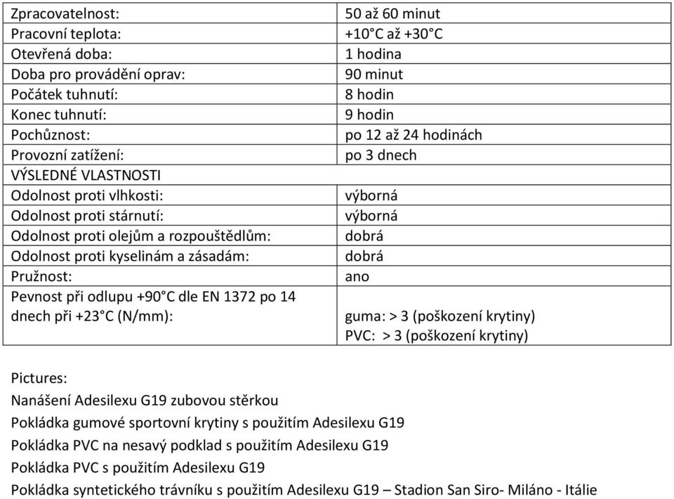 hodina 90 minut 8 hodin 9 hodin po 12 až 24 hodinách po 3 dnech výborná výborná dobrá dobrá ano guma: 3 (poškození krytiny) PVC: 3 (poškození krytiny) Pictures: Nanášení Adesilexu G19 zubovou stěrkou