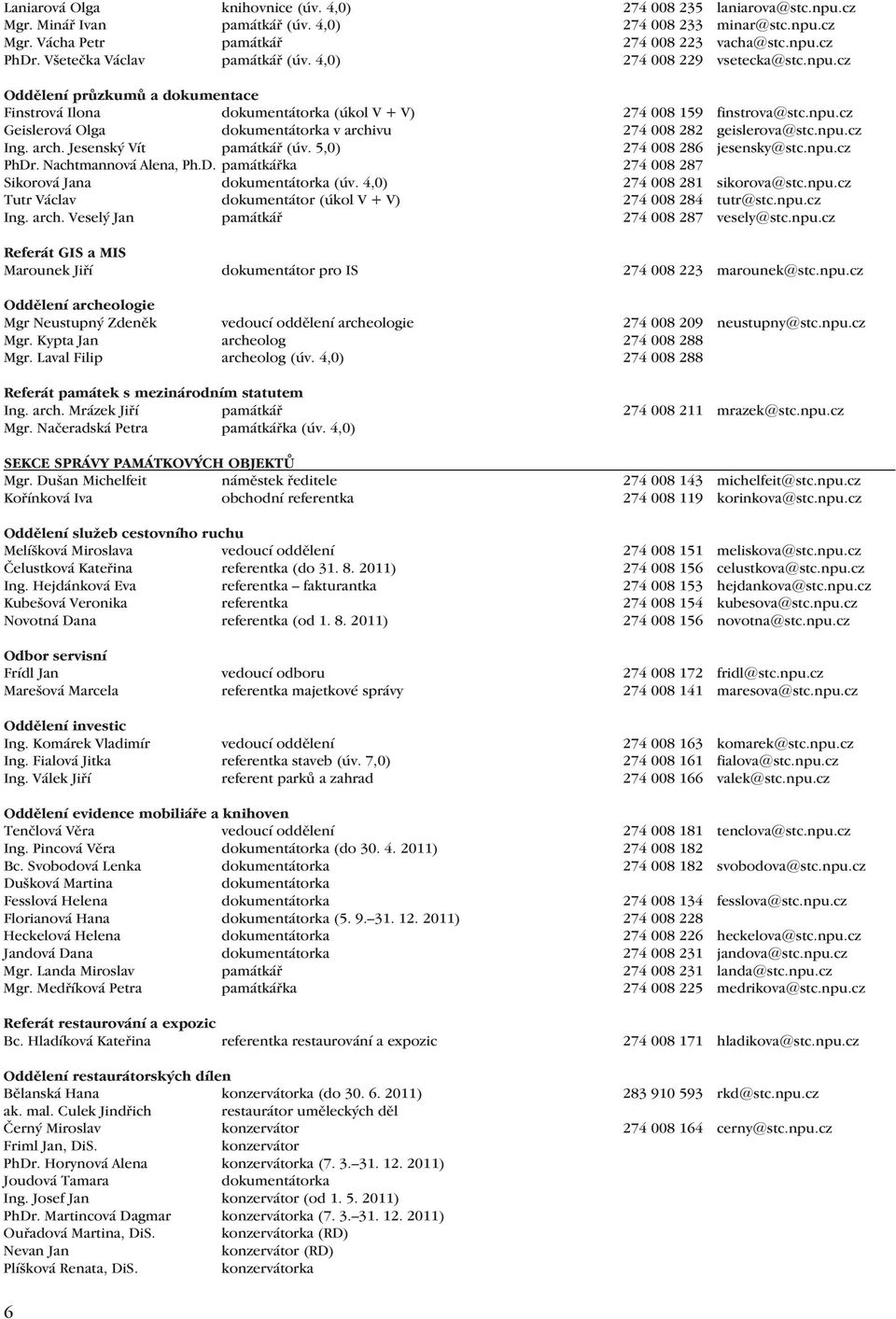npu.cz Ing. arch. Jesenský Vít památkář (úv. 5,0) 274 008 286 jesensky@stc.npu.cz PhDr. Nachtmannová Alena, Ph.D. památkářka 274 008 287 Sikorová Jana dokumentátorka (úv.