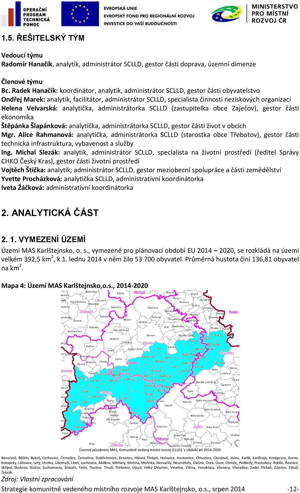 Velvarská: analytička, administrátorka SCLLD (zastupitelka obce Zaječov), gestor části ekonomika Štěpánka Šlapánková: analytička, administrátorka SCLLD, gestor části život v obcích Mgr.