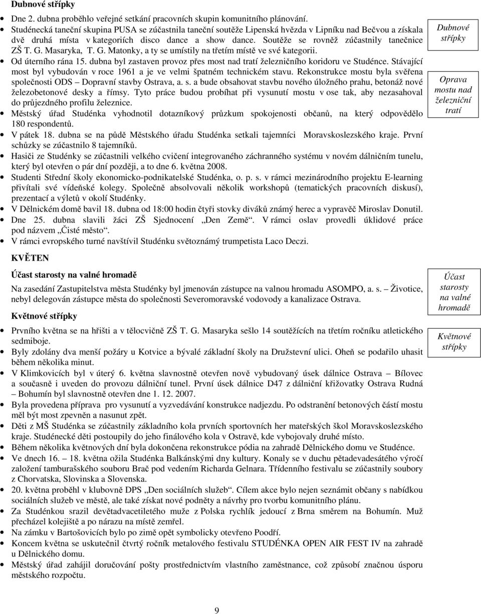 Soutěže se rovněž zúčastnily tanečnice ZŠ T. G. Masaryka, T. G. Matonky, a ty se umístily na třetím místě ve své kategorii. Od úterního rána 15.