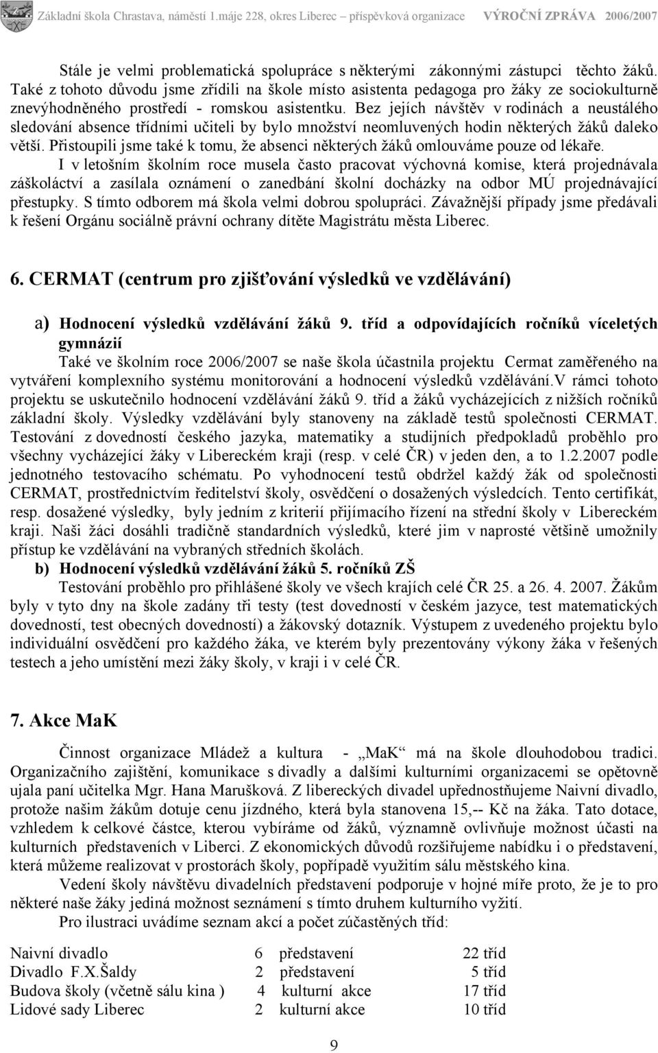 Bez jejích návštěv v rodinách a neustálého sledování absence třídními učiteli by bylo množství neomluvených hodin některých žáků daleko větší.