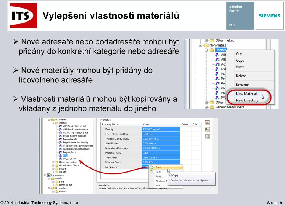 materiály mohou být přidány do libovolného adresáře Vlastnosti