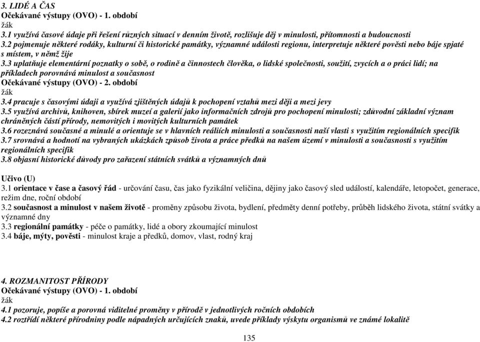 3 uplatňuje elementární poznatky o sobě, o rodině a činnostech člověka, o lidské společnosti, soužití, zvycích a o práci lidí; na příkladech porovnává minulost a současnost Očekávané výstupy (OVO) -