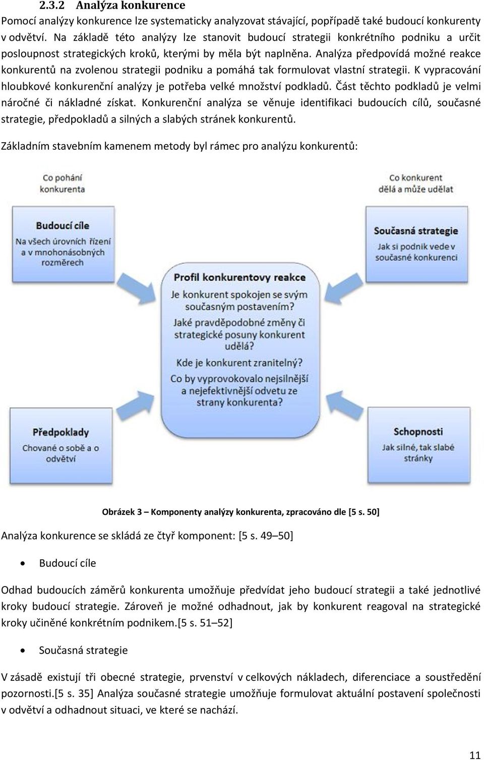 Analýza předpovídá možné reakce konkurentů na zvolenou strategii podniku a pomáhá tak formulovat vlastní strategii. K vypracování hloubkové konkurenční analýzy je potřeba velké množství podkladů.