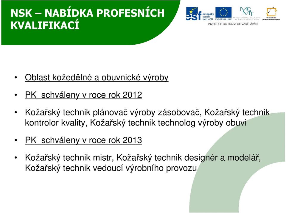 Kožařský technik technolog výroby obuvi PK schváleny v roce rok 2013 Kožařský