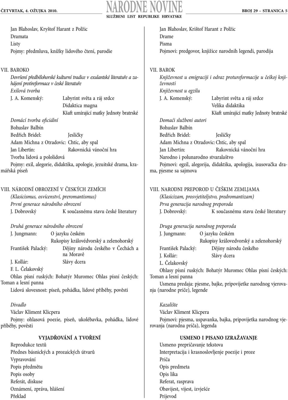 predgovor, knjižice narodnih legendi, parodija VII. BAROKO Dovršení předbělohorské kulturní tradice v exulantské literatuře a zahájení protireformace v české literatuře Exilová tvorba J. A.