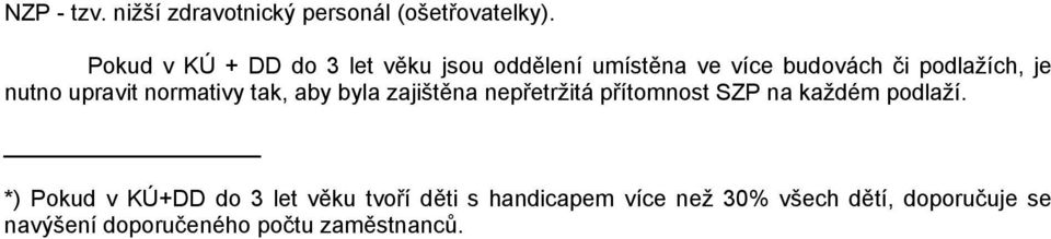 upravit normativy tak, aby byla zajištěna nepřetržitá přítomnost SZP na každém podlaží.