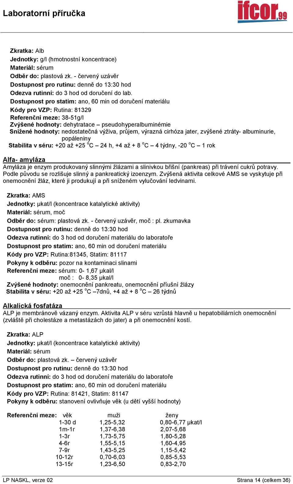 albuminurie, popáleniny Stabilita v séru: +20 až +25 o C 24 h, +4 až + 8 o C 4 týdny, -20 o C 1 rok Alfa- amyláza Amyláza je enzym produkovaný slinnými žlázami a slinivkou břišní (pankreas) při