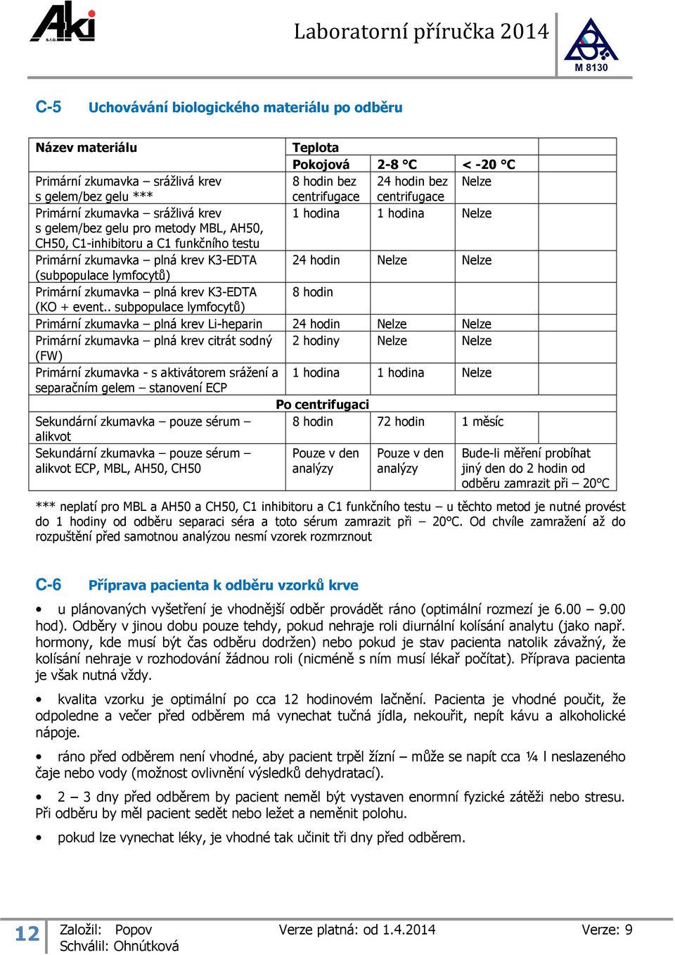 K3-EDTA 24 hodin Nelze Nelze (subpopulace lymfocytů) Primární zkumavka plná krev K3-EDTA 8 hodin (KO + event.