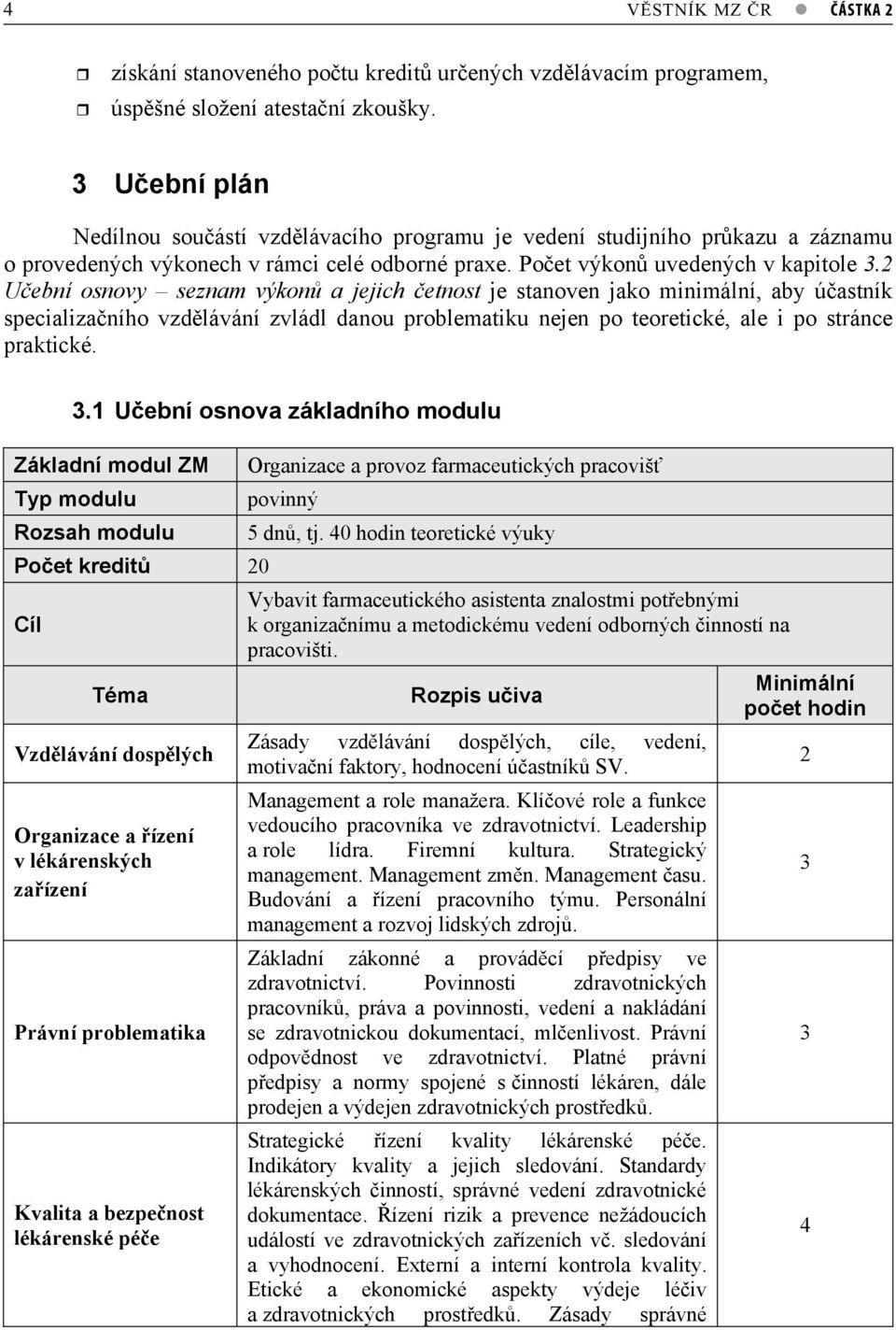 2 Uební osnovy seznam výkon a jejich etnost je stanoven jako minimální, aby úastník specializaního vzdlávání zvládl danou problematiku nejen po teoretické, ale i po stránce praktické. 3.