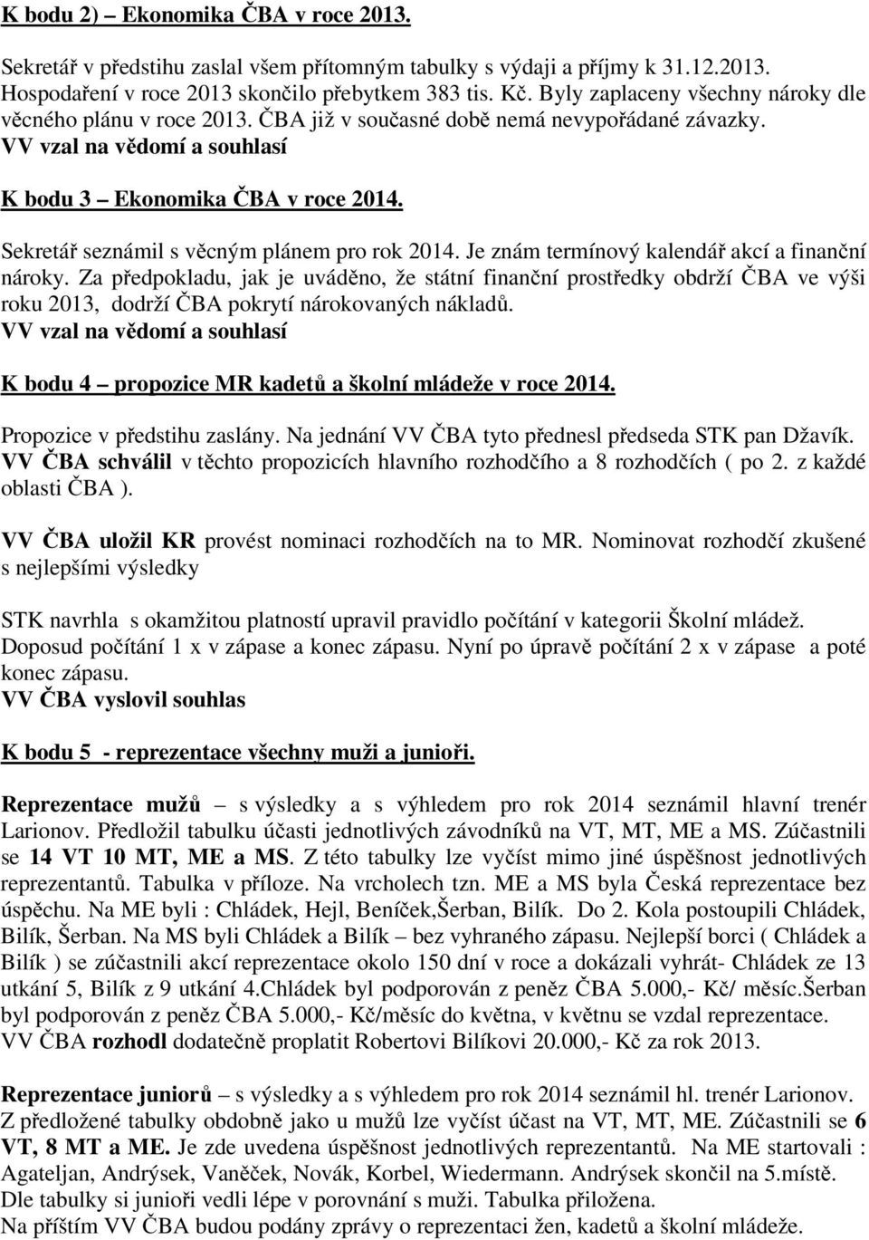 Sekretář seznámil s věcným plánem pro rok 2014. Je znám termínový kalendář akcí a finanční nároky.