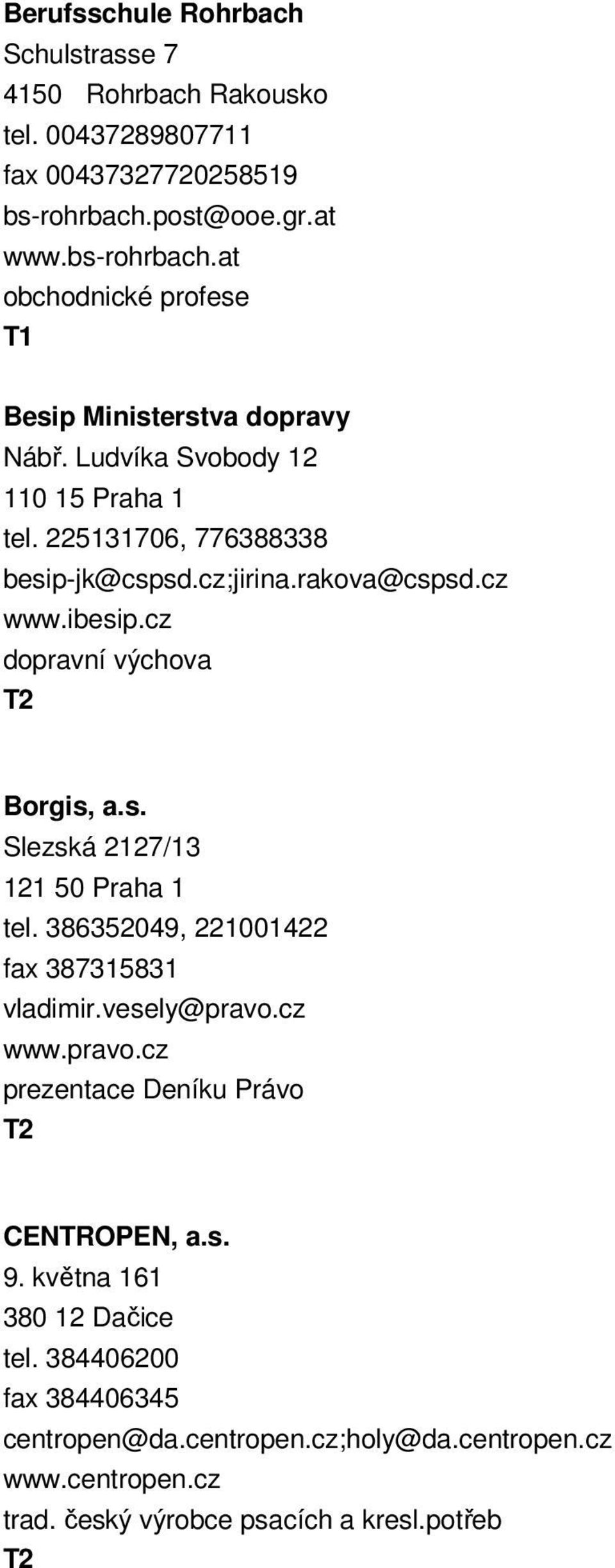 cz;jirina.rakova@cspsd.cz www.ibesip.cz dopravní výchova Borgis, a.s. Slezská 2127/13 121 50 Praha 1 tel. 386352049, 221001422 fax 387315831 vladimir.vesely@pravo.