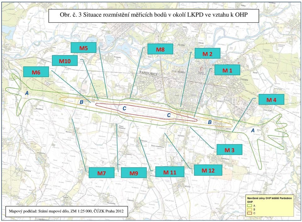 3 Situace rozmístění měřicích bodů v okolí LKPD ve vztahu k