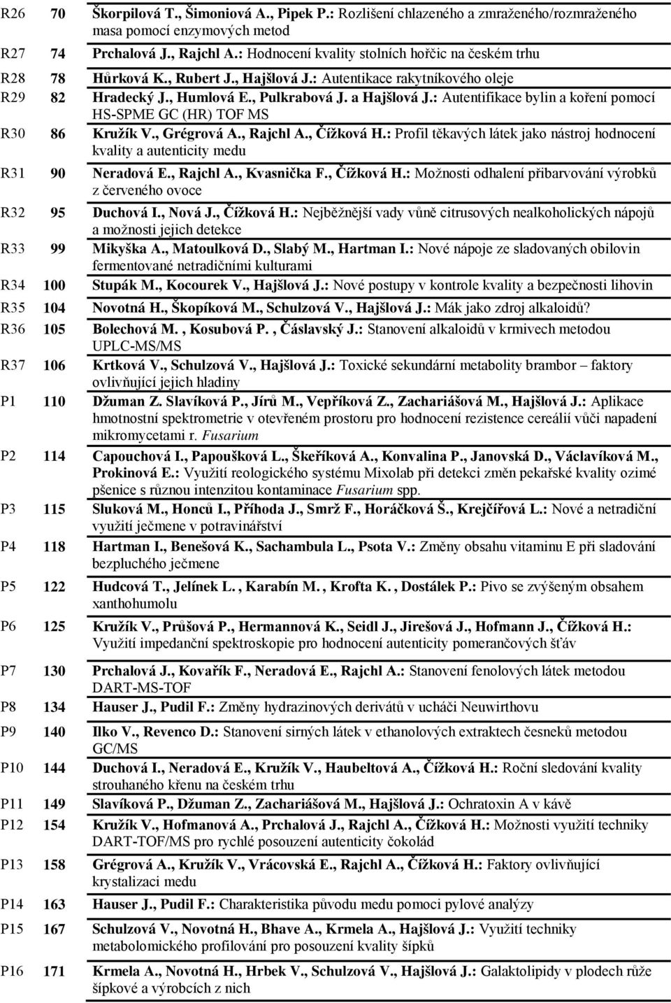 : Autentifikace bylin a koření pomocí HS-SPME GC (HR) TOF MS R30 86 Kružík V., Grégrová A., Rajchl A., Čížková H.