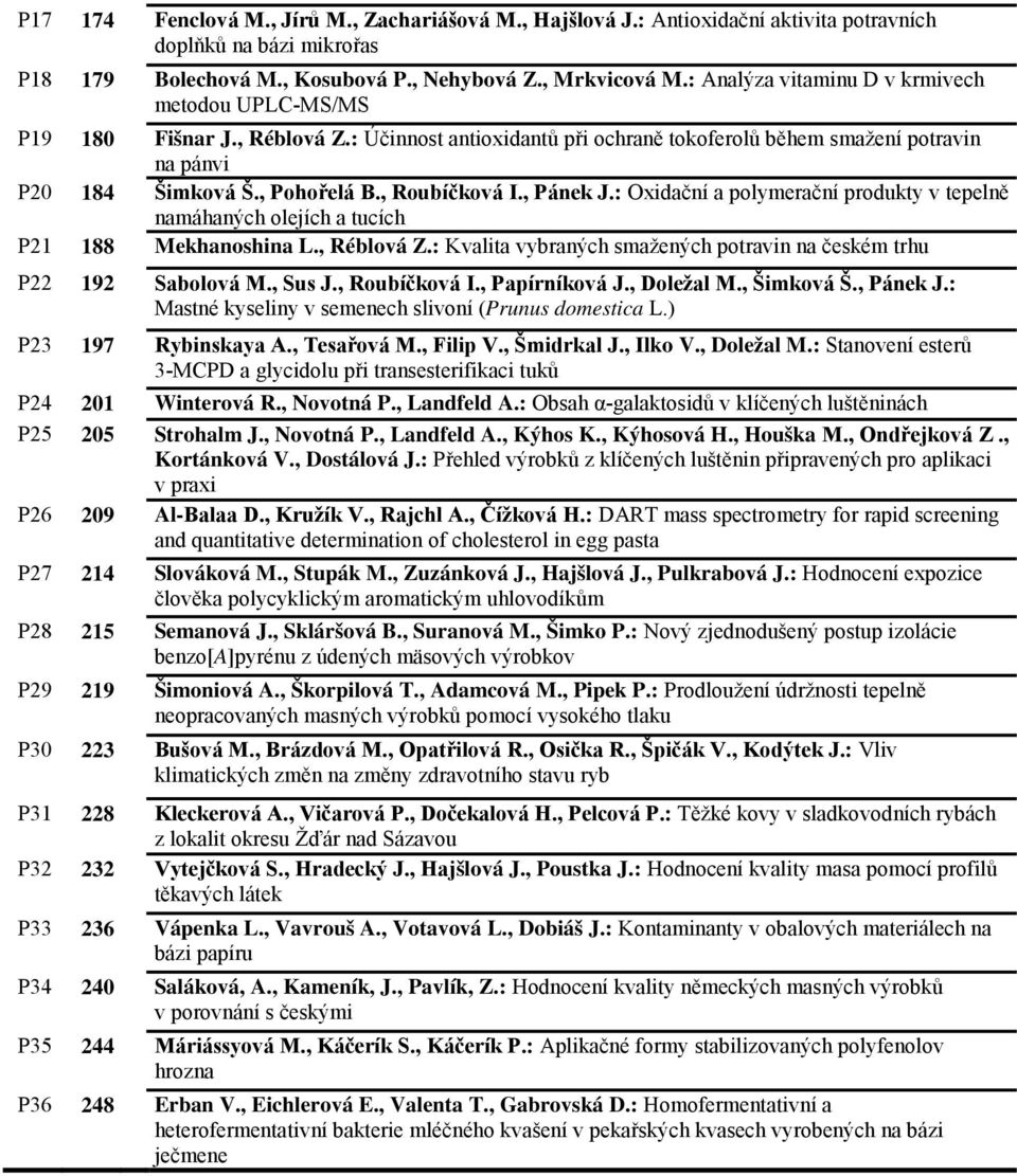 , Roubíčková I., Pánek J.: Oxidační a polymerační produkty v tepelně namáhaných olejích a tucích P21 188 Mekhanoshina L., Réblová Z.