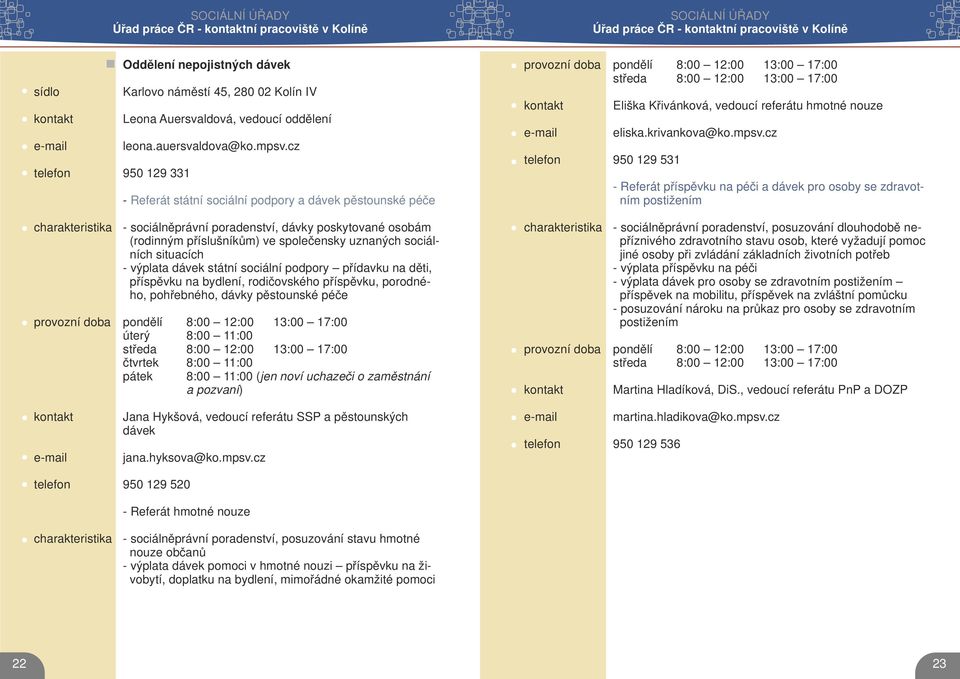 cz - Referát státní sociální podpory a dávek pěstounské péče - sociálněprávní poradenství, dávky poskytované osobám (rodinným příslušníkům) ve společensky uznaných sociálních situacích - výplata