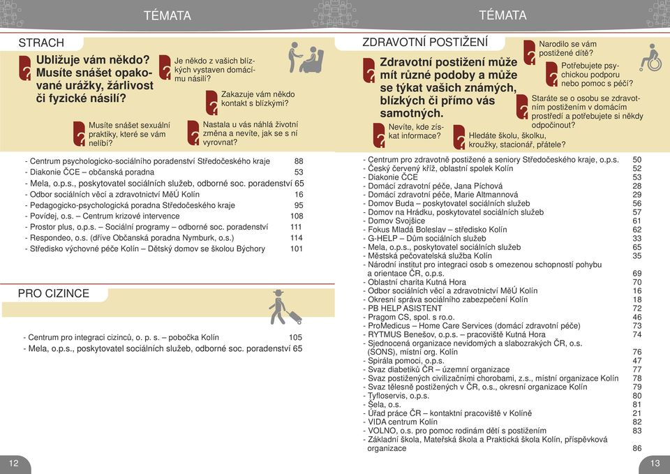 - Centrum psychologicko-sociálního poradenství tředočeského kraje 88 - Diakonie ČCE občanská poradna 53 - Mela, o.p.s., poskytovatel sociálních služeb, odborné soc.