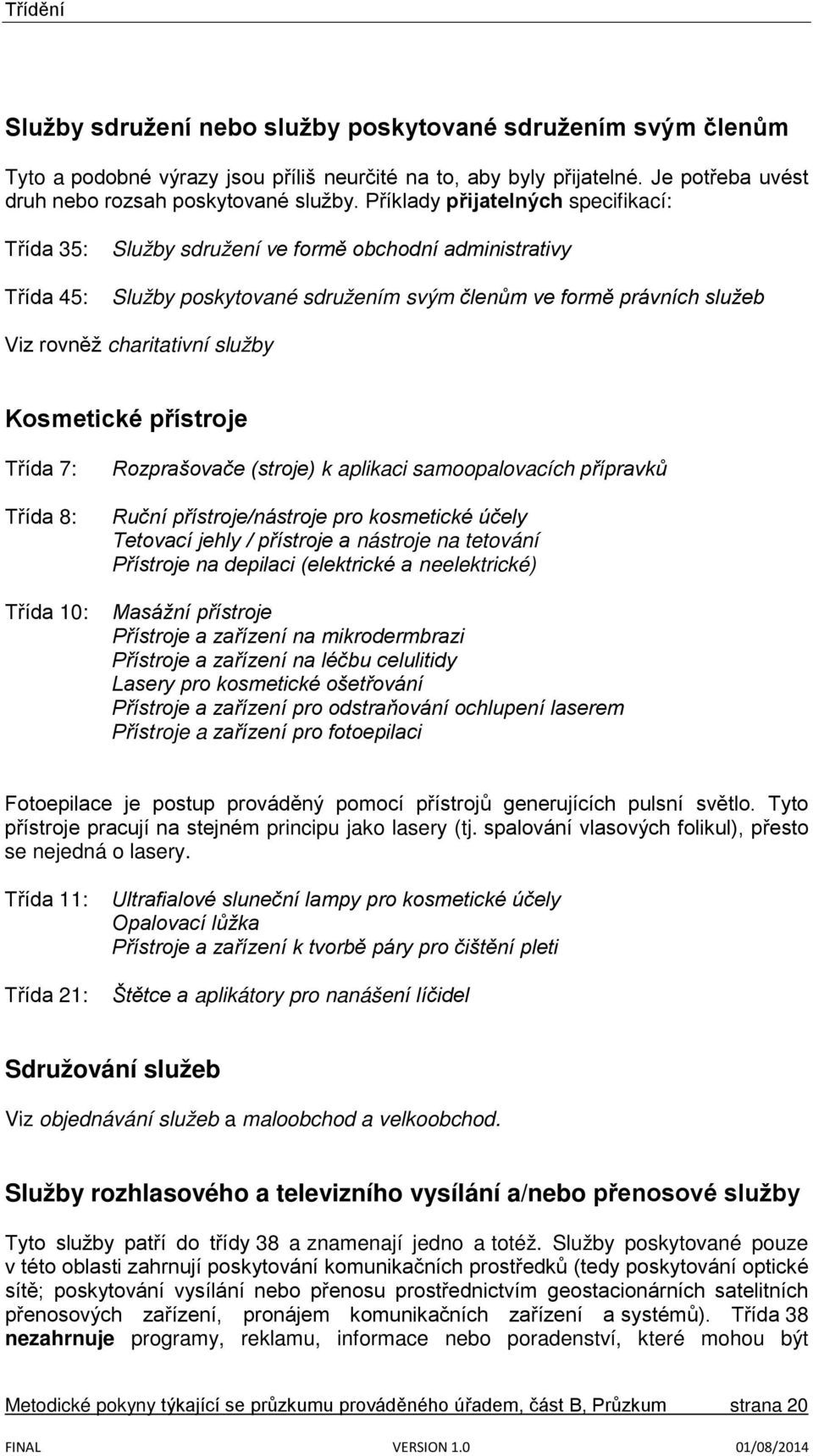 služby Kosmetické přístroje Třída 7: Třída 8: Třída 10: Rozprašovače (stroje) k aplikaci samoopalovacích přípravků Ruční přístroje/nástroje pro kosmetické účely Tetovací jehly / přístroje a nástroje