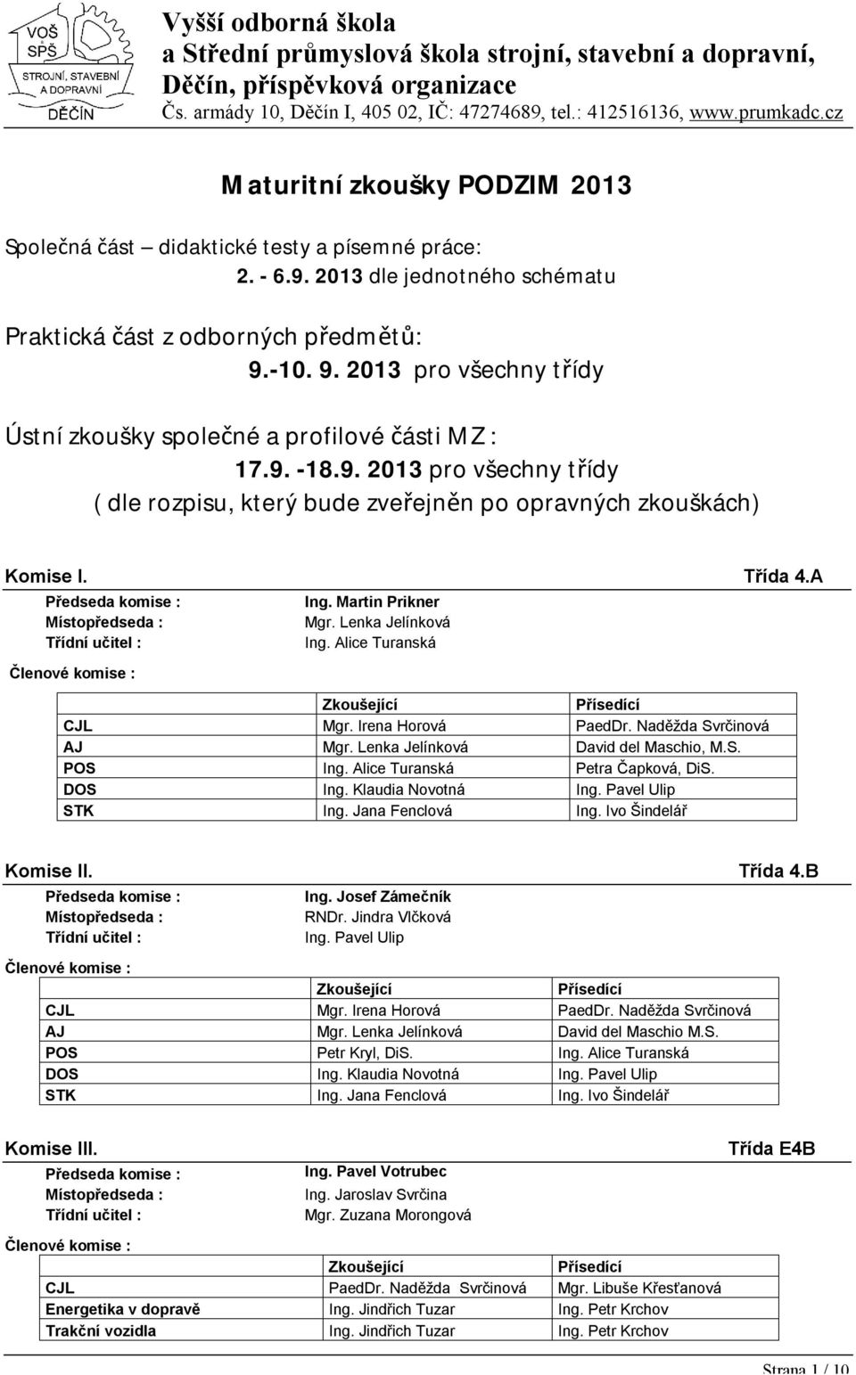 Irena Horová PaedDr. Naděžda Svrčinová AJ Mgr. Lenka Jelínková David del Maschio, M.S. POS Ing. Alice Turanská Petra Čapková, DiS. DOS Ing. Klaudia Novotná Ing. Pavel Ulip STK Ing. Jana Fenclová Ing.