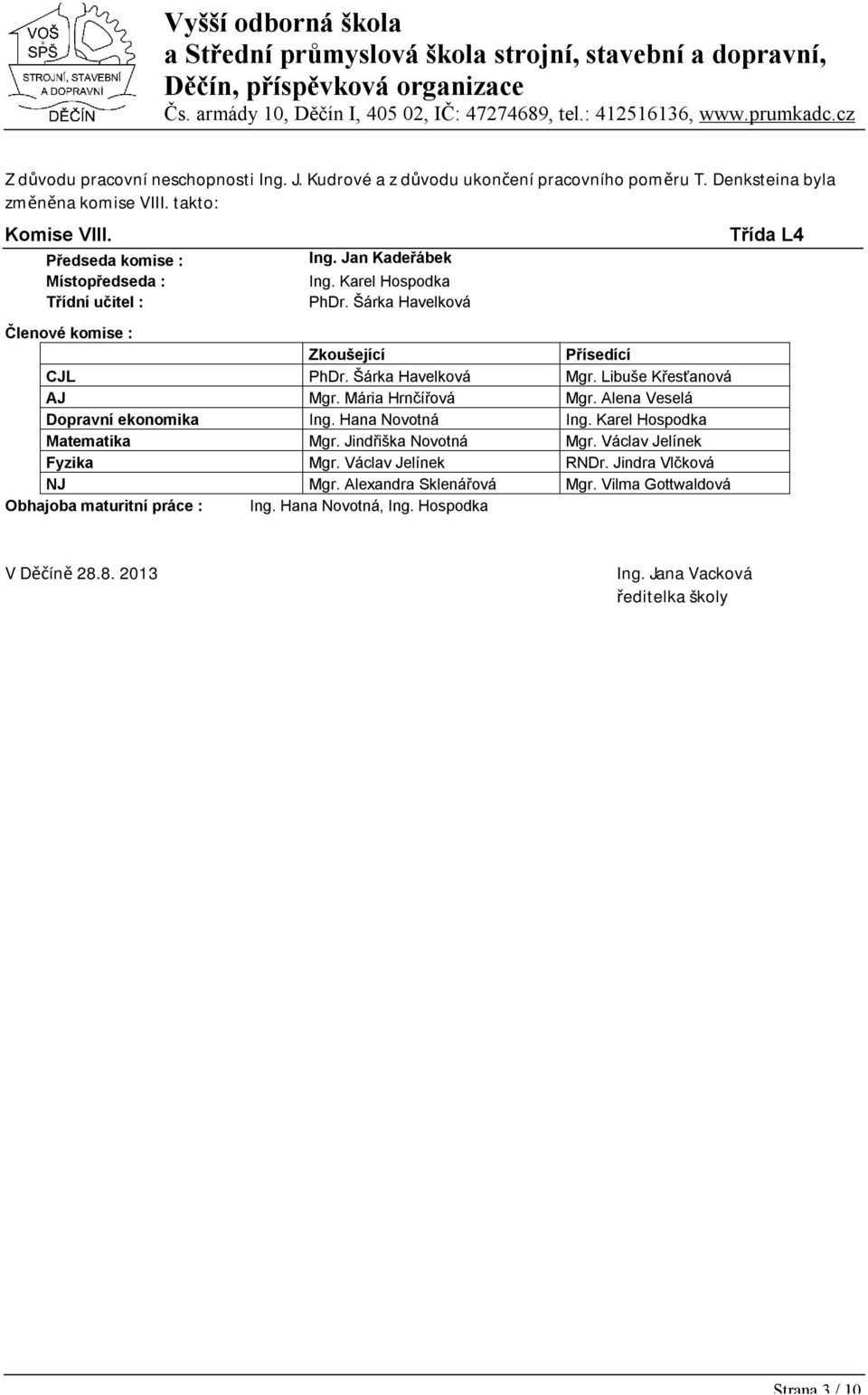 Hana Novotná Matematika Mgr. Jindřiška Novotná Mgr. Václav Jelínek Fyzika Mgr. Václav Jelínek RNDr. Jindra Vlčková NJ Mgr.