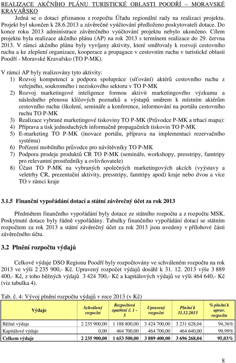 Cílem projektu byla realizace akčního plánu (AP) na rok 2013 s termínem realizace do 29. června 2013.