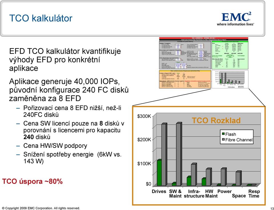 na 8 disků v porovnání s licencemi pro kapacitu 240 disků Cena HW/SW podpory Snížení spotřeby energie (6kW vs.