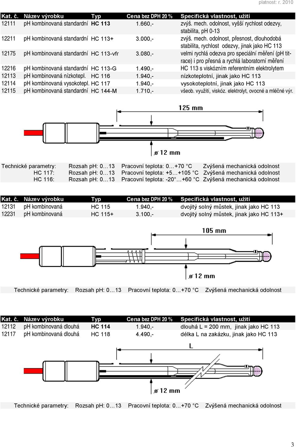 490,- HC 113 s viskózním referentním elektrolytem 12113 ph kombinovaná nízkotepl. HC 116 1.940,- nízkoteplotní, jinak jako HC 113 12114 ph kombinovaná vysokotepl. HC 117 1.
