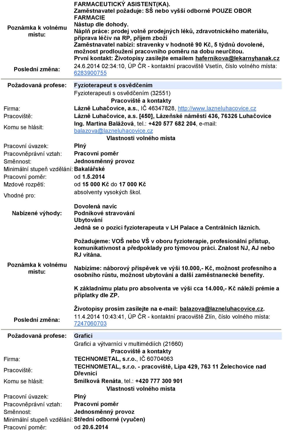 pracovního poměru na dobu neurčitou. První kontakt: Životopisy zasílejte emailem hafernikova@lekarnyhanak.cz 24.6.