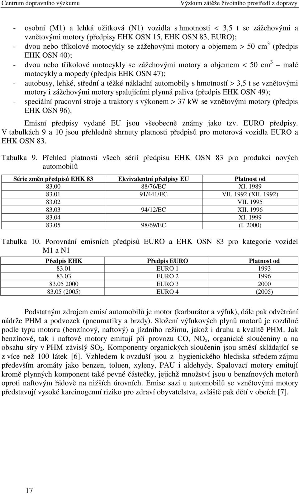 nákladní automobily s hmotností > 3,5 t se vznětovými motory i zážehovými motory spalujícími plynná paliva (předpis EHK OSN 49); - speciální pracovní stroje a traktory s výkonem > 37 kw se vznětovými