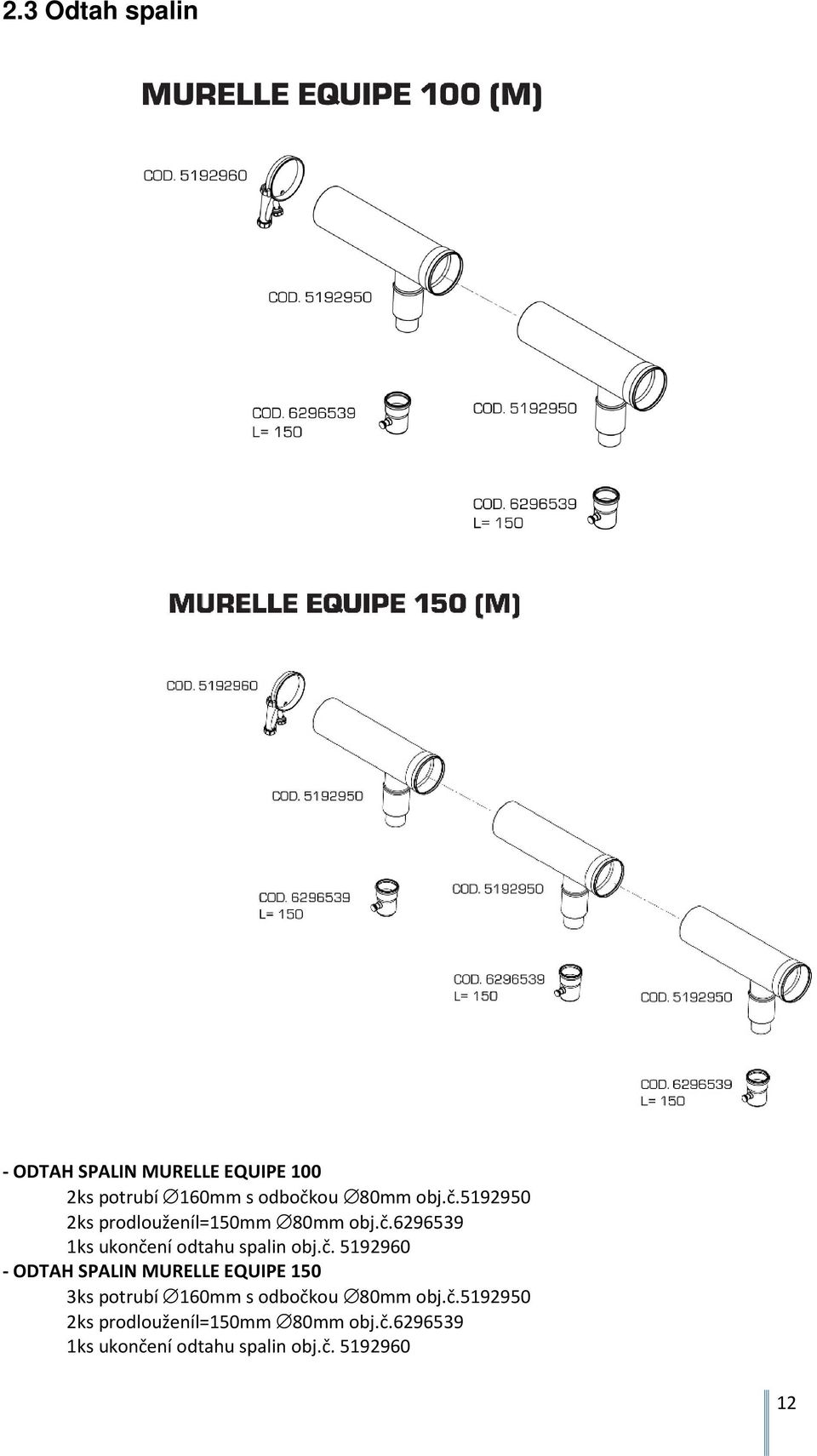 č. 5192960 - ODTAH SPALIN MURELLE EQUIPE 150 3ks potrubí 160mm s odbočkou 80mm č.