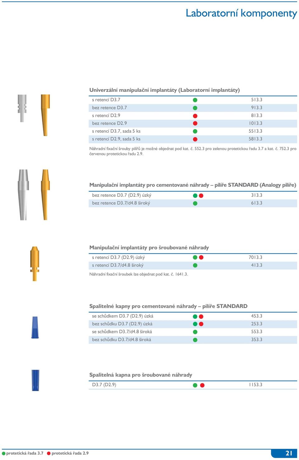 7 (2.9) úzký 313.3 bez retence 3.7/d4.8 široký 613.3 Manipulační implantáty pro šroubované náhrady s retencí 3.7 (2.9) úzký 7013.3 s retencí 3.7/d4.8 široký 413.