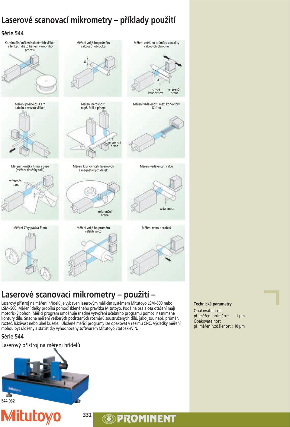 folií a pásem Měření vzdálenosti mezi konektory IC-čipů referenční hrana Měření tloušťky filmů a pásů (měření tloušťky folií) Měření kruhovitosti laserových a magnetických desek Měření vzdálenosti