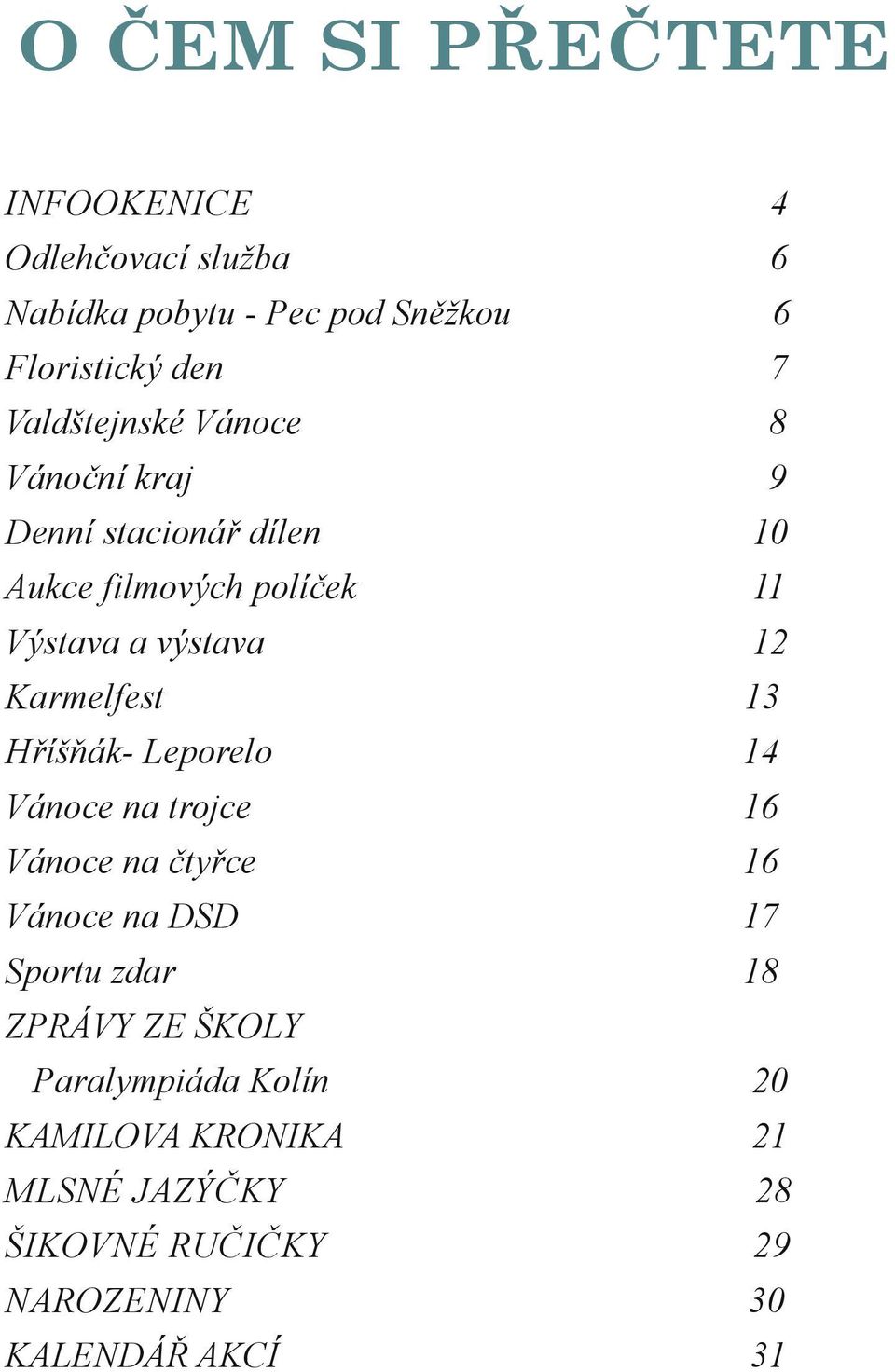 Leporelo Vánoce na trojce Vánoce na čtyřce Vánoce na DSD Sportu zdar ZPRÁVY ZE ŠKOLY Paralympiáda Kolín