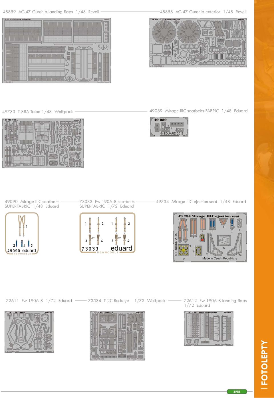 73033 Fw 190A-8 seatbelts SUPERFABRIC 1/72 Eduard 49734 Mirage IIIC ejection seat 1/48 Eduard 72611