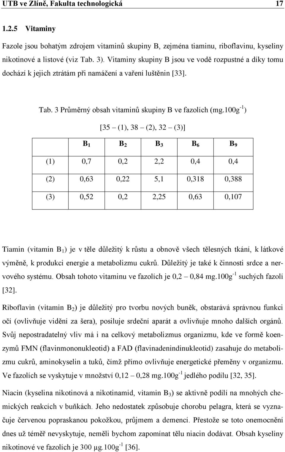 100g -1 ) [35 (1), 38 (2), 32 (3)] B 1 B 2 B 3 B 6 B 9 (1) 0,7 0,2 2,2 0,4 0,4 (2) 0,63 0,22 5,1 0,318 0,388 (3) 0,52 0,2 2,25 0,63 0,107 Tiamin (vitamin B 1 ) je v těle důležitý k růstu a obnově