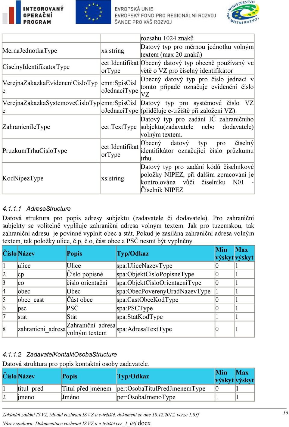 obecně používaný ve větě o VZ pro číselný identifikátor Obecný datový typ pro číslo jednací v tomto případě označuje evidenční číslo VZ Datový typ pro systémové číslo VZ (přiděluje e-tržiště při