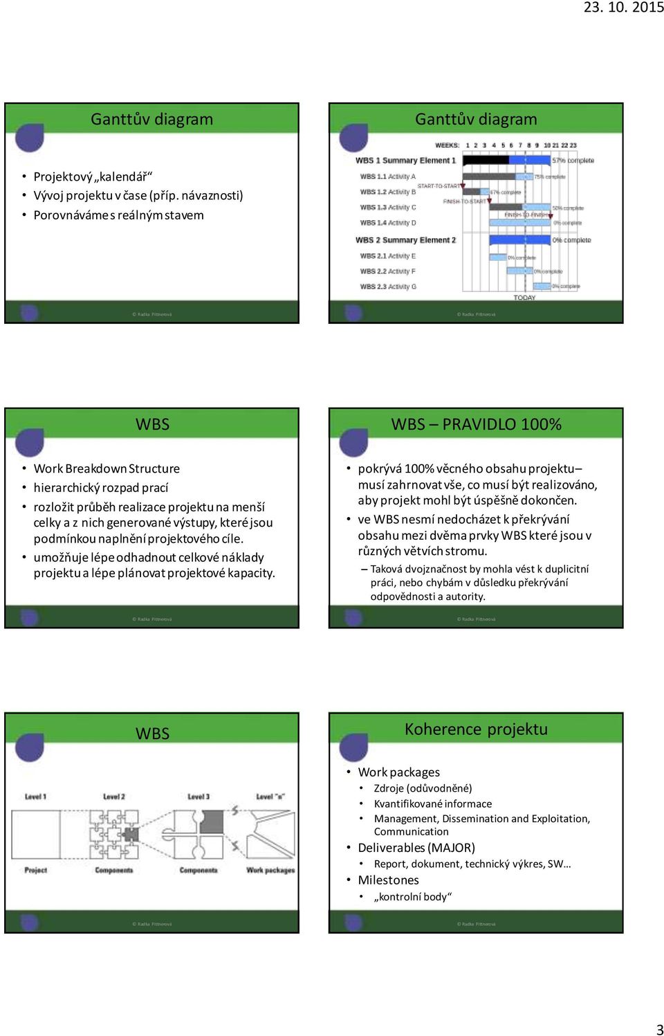 jsou podmínkou naplnění projektového cíle. umožňuje lépe odhadnout celkové náklady projektu a lépe plánovat projektové kapacity.