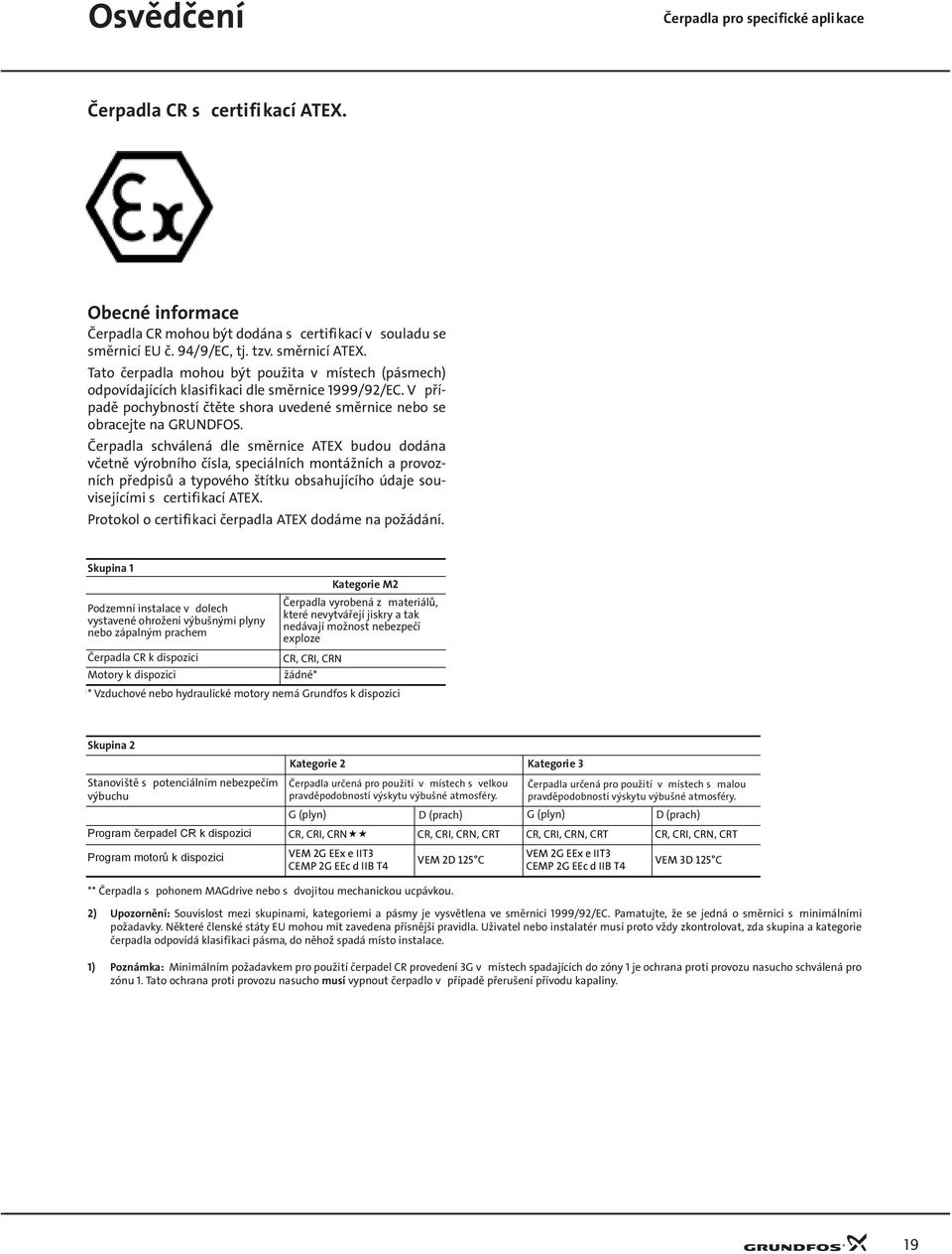 Čeradla schválená dle směrnice ATEX budou dodána včetně výrobního čísla, seciálních montážních a rovozních ředisů a tyového štítku obsahujícího údaje souvisejícími s certifikací ATEX.