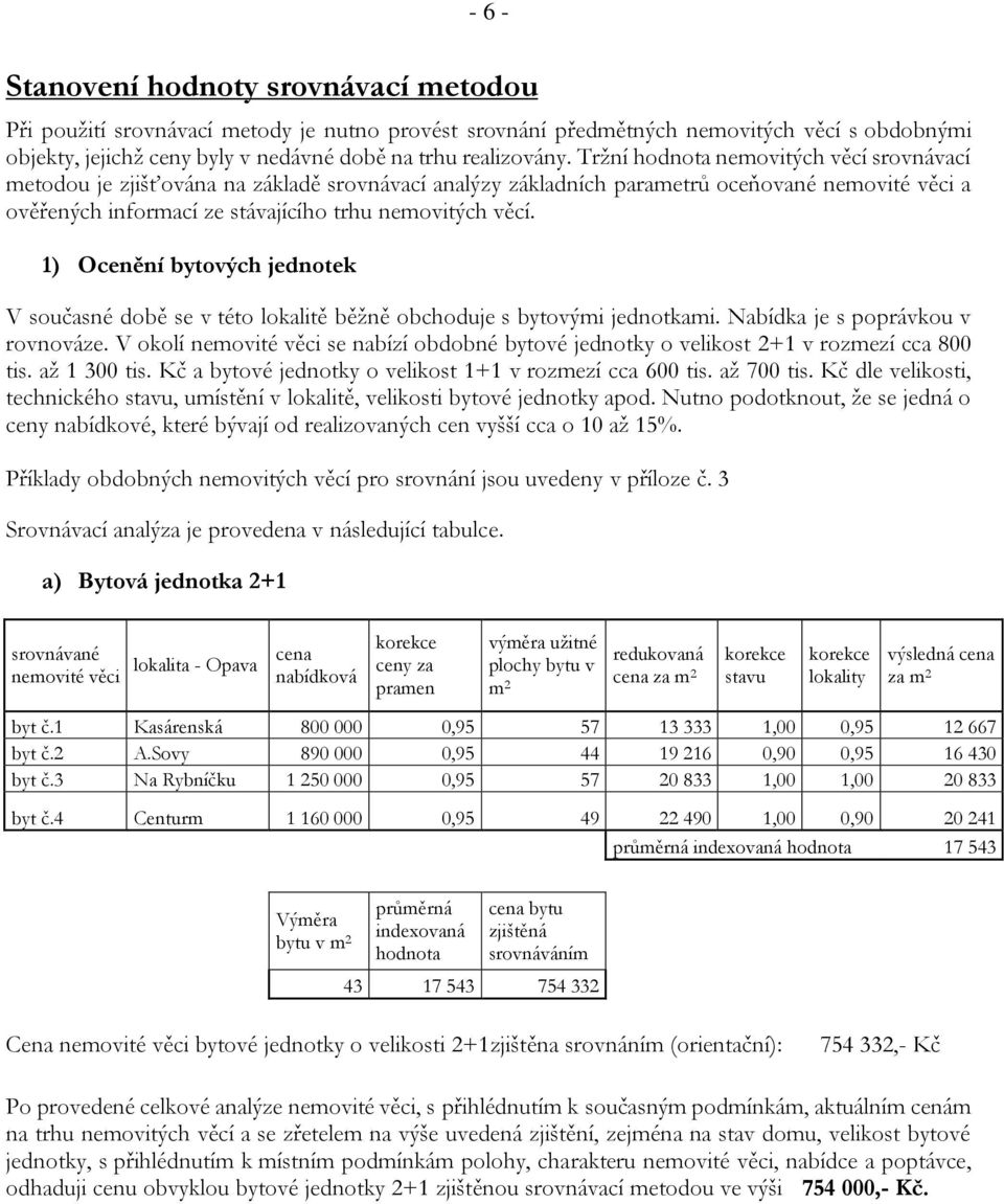 Tržní hodnota nemovitých věcí srovnávací metodou je zjišťována na základě srovnávací analýzy základních parametrů oceňované nemovité věci a ověřených informací ze stávajícího trhu nemovitých věcí.