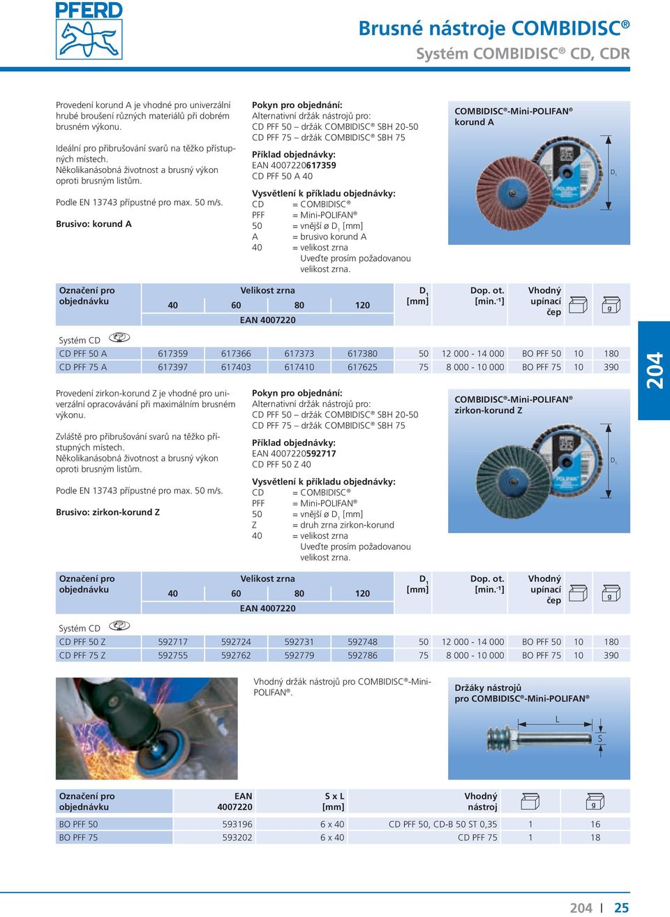 Brusivo: korund A Pokyn pro objednání: Alternativní držák nástrojů pro: PFF 50 držák COMBIDISC SBH 20-50 PFF 75 držák COMBIDISC SBH 75 617359 PFF 50 A 40 = COMBIDISC PFF = Mini-POLIFAN 50 = vnější ø