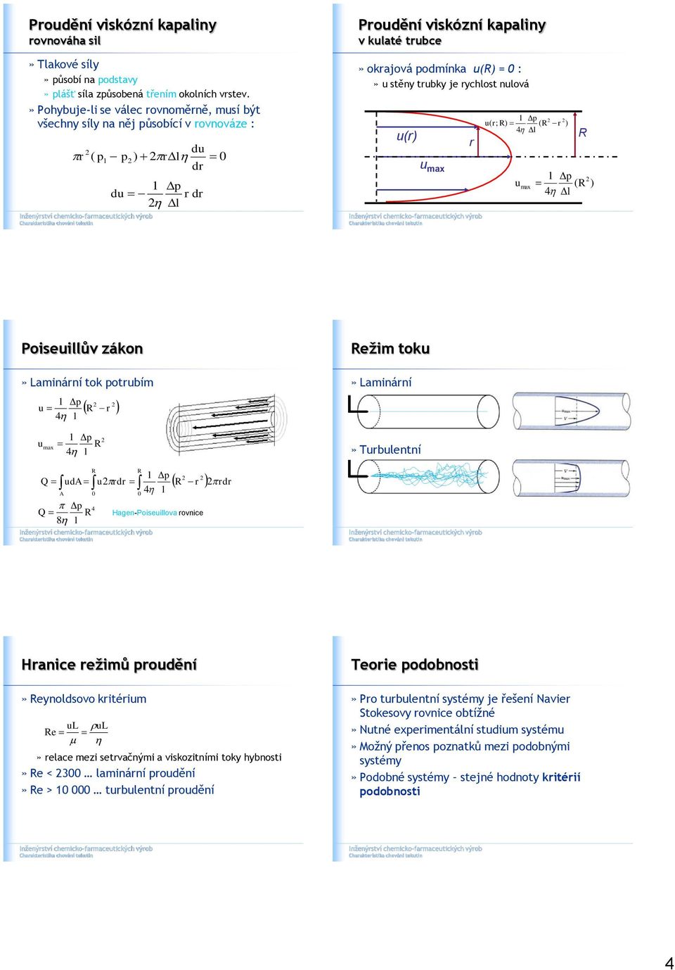 rychlost nlová (r) r p ( r; R) ( R r ) 4 l max p ( max R ) 4 l R Poiseillův zákon» Laminární tok potrbím p R 4 l max Q p R 4 l A da p Q R 8 l R 0 4 r R R r rdr p rdr 4 l 0 Hagen-Poiseillova rovnice