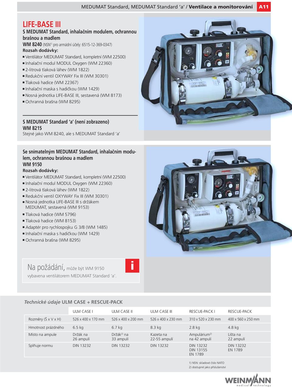 Tlaková hadice (WM 22367) Inhalační maska s hadičkou (WM 1429) Nosná jednotka LIFE-BASE III, sestavená (WM 8173) Ochranná brašna (WM 8295) S MEDUMAT Standard a (není zobrazeno) WM 8215 Stejné jako WM