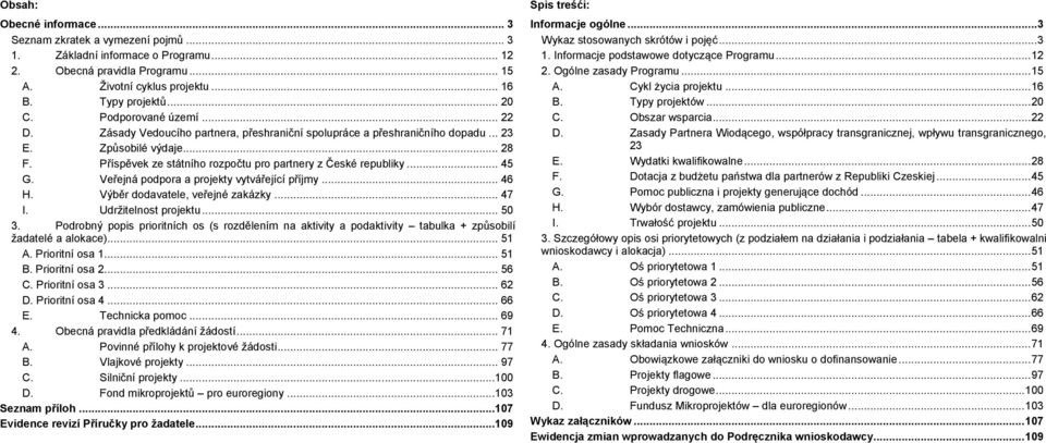 .. 45 G. Veřejná podpora a projekty vytvářející příjmy... 46 H. Výběr dodavatele, veřejné zakázky... 47 I. Udržitelnost projektu... 50 3.