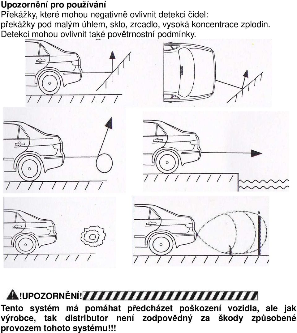 Detekci mohou ovlivnit také povětrnostní podmínky.!upozornění!