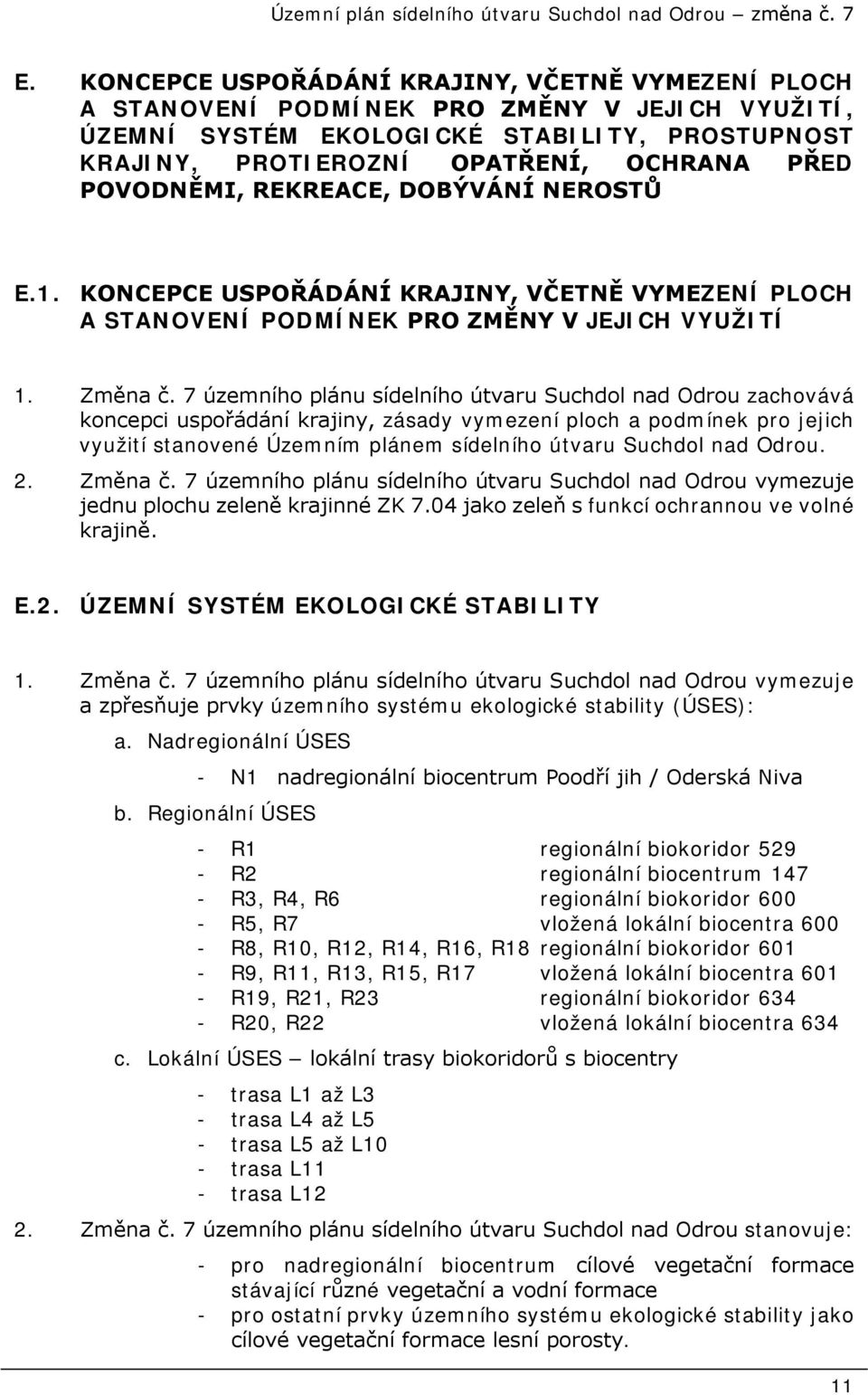 7 územního plánu sídelního útvaru Suchdol nad Odrou zachovává koncepci uspořádání krajiny, zásady vymezení ploch a podmínek pro jejich využití stanovené Územním plánem sídelního útvaru Suchdol nad